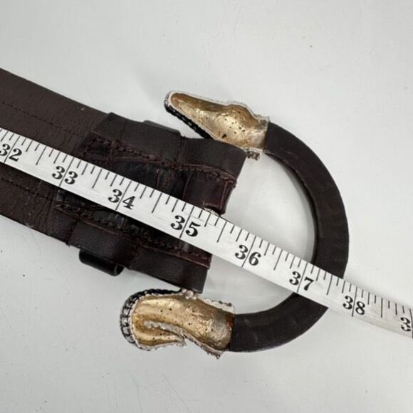 Carlisle Women's Leather Crocodile Head Tail Rhinestones Buckle Belt Brown XS - Picture 9 of 14